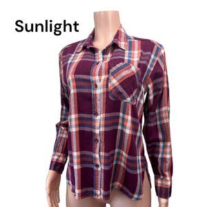 Time and Tru Women Flannel Button Down Shirt SZ M Classic Coloful Plaid Cotton